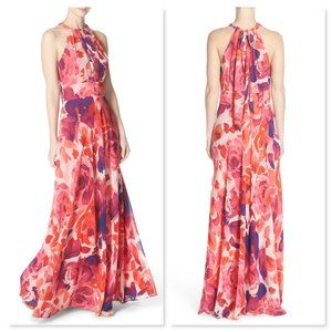 Eliza J Floral Print Halter Chiffon Maxi Dress